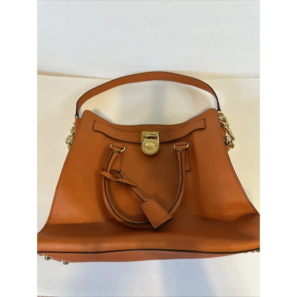 Michael Michael Kors Orange Leather Hamilton Large Tote Bag 14